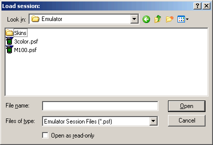 Palm OS Emulator Load Session screen